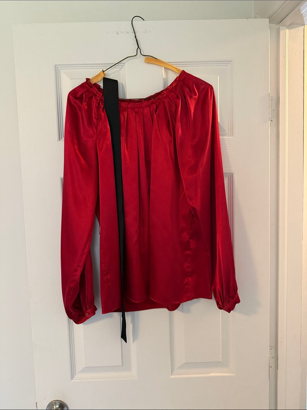 Red Satin Holiday Blouse - Bianca